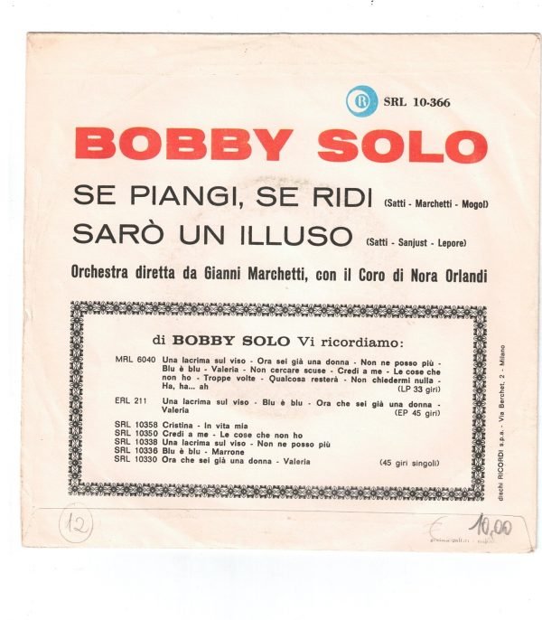 Bobby Solo  : Se piangi, Se ridi 45 giri - immagine 2