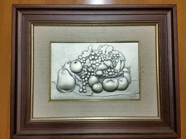 Quadro natura morta in argento  a sbalzo  