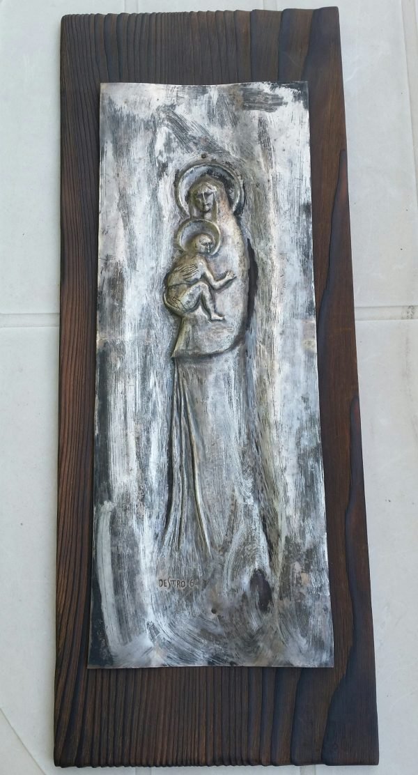 Quadro ,  Madonna con bambino   in argento a sbalzo 
