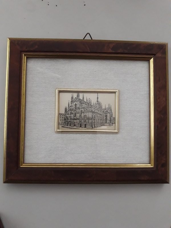 Quadretto Duomo di Milano   tecnica serigrafica manuale Argento 800