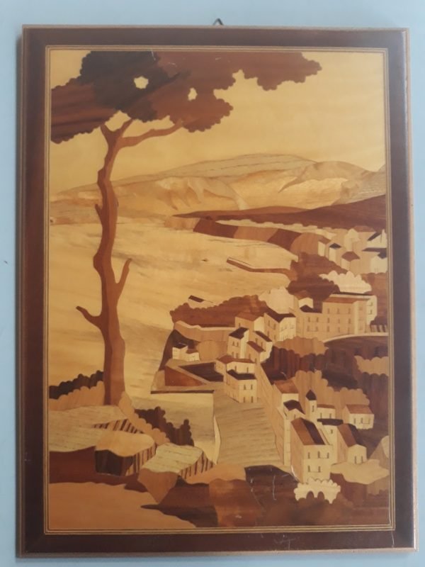 Quadro con paesaggio marino   in legno intarsiato