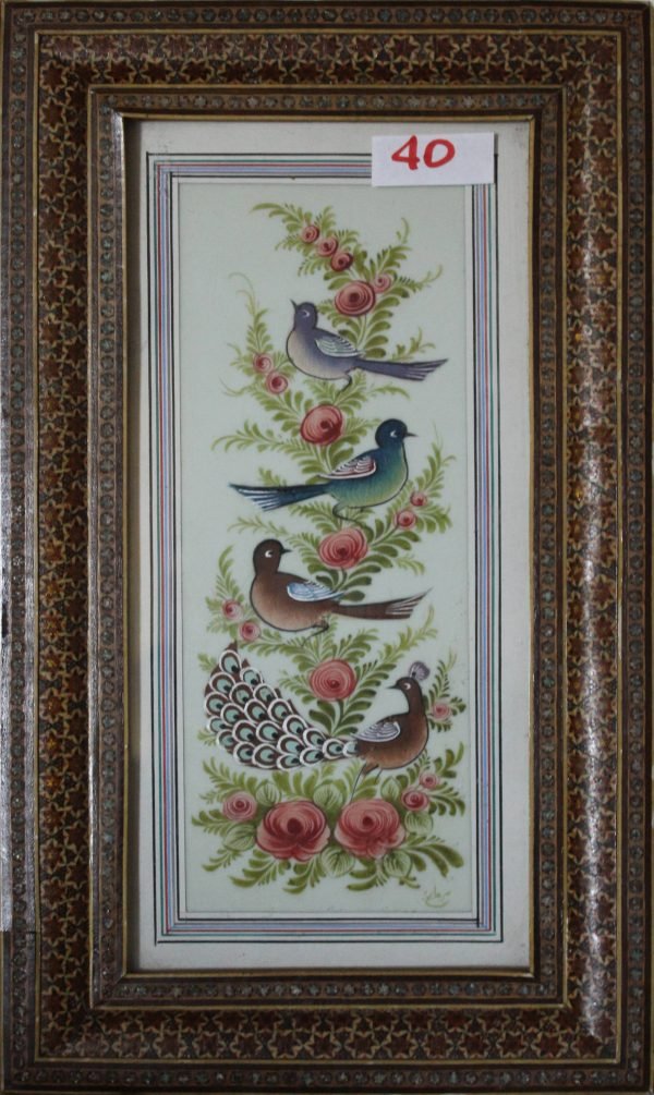quadro, ceramica con uccelli