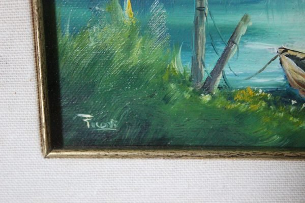 quadro, olio su tela - Barca,  paesaggio Lago - immagine 3