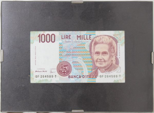 Quadro con banconota da MILLE Lire