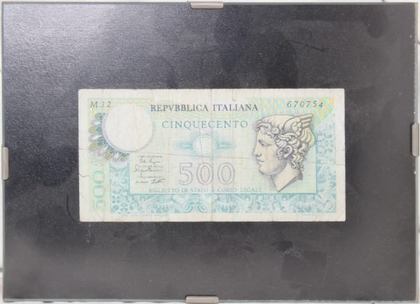 Quadro con banconota da CINQUECENTO Lire