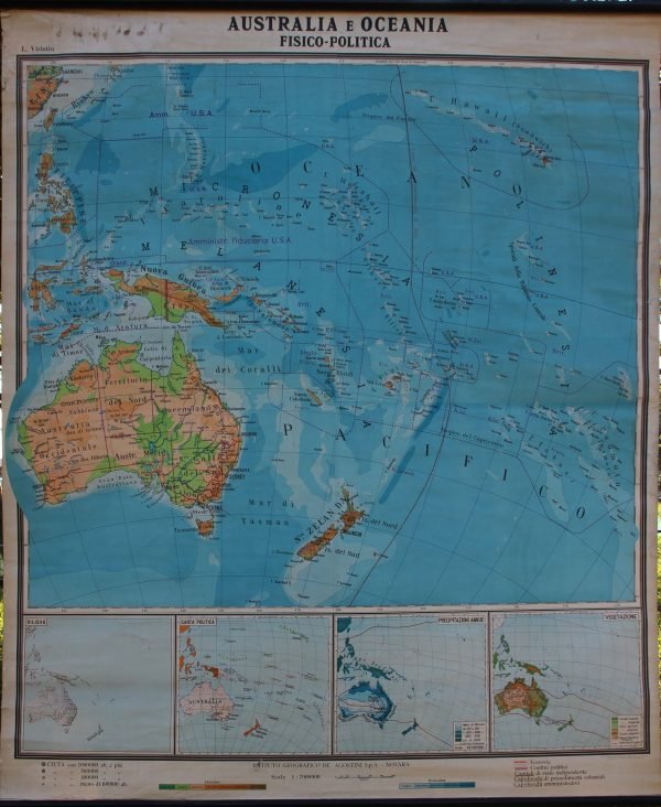 Cartina Australia e Oceania fisico-politica