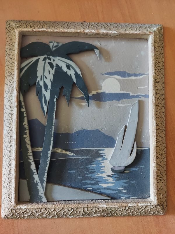 Quadro con palme e vela blu