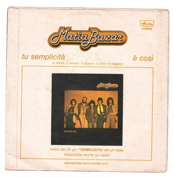 Matia Bazar: Tu semplicità (lato a); è così (lato b) DISCO 45 GIRI - immagine 2