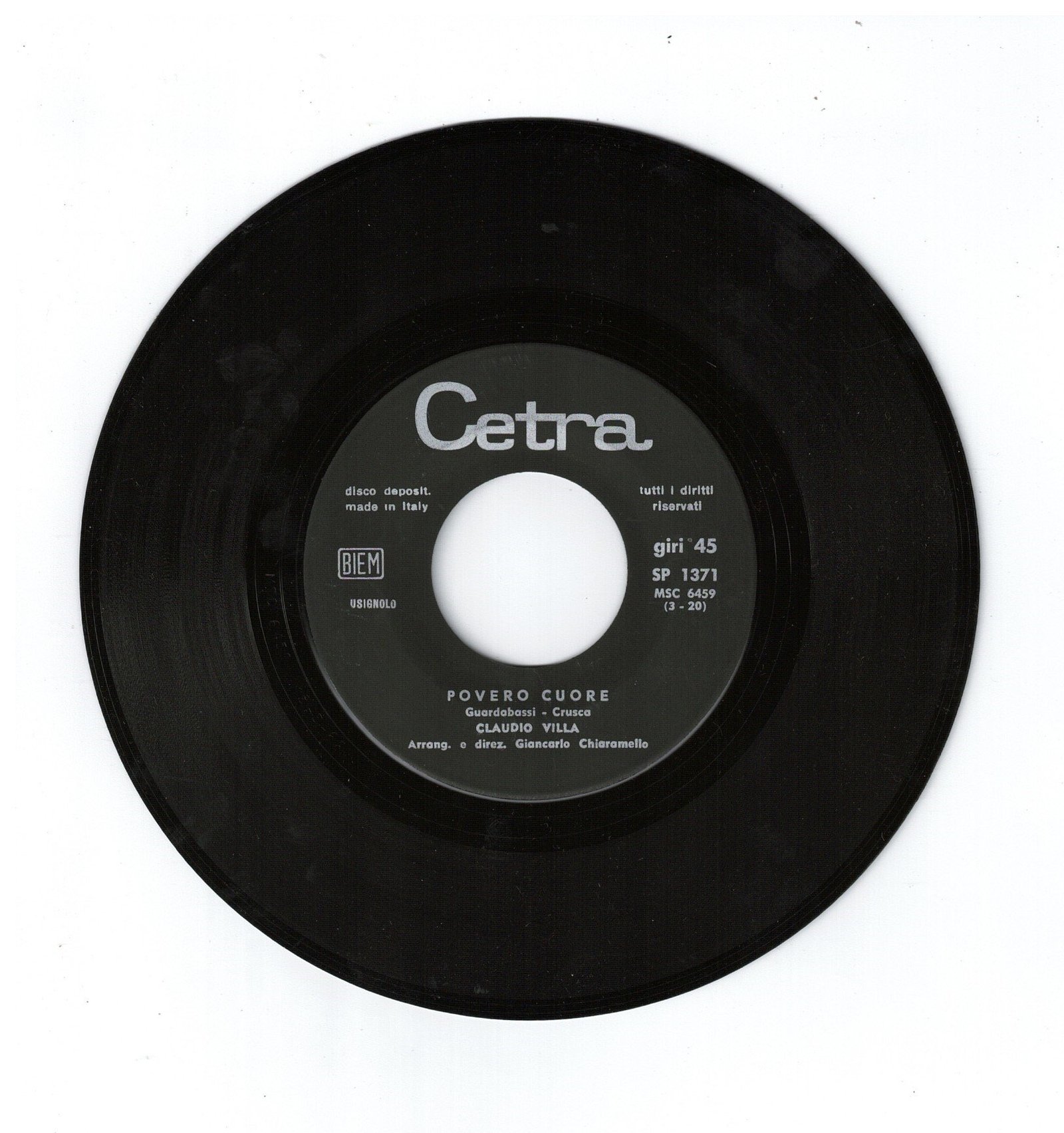 Claudio Villa : Povero Cuore (lato a); Preludio per un addio (lato b) DISCO 45 GIRI - immagine 3