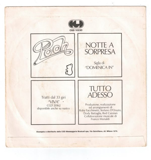 Pooh - Notte a sorpresa(lato a);  Tutto adesso(lato b)  vinile 45 giri - immagine 2
