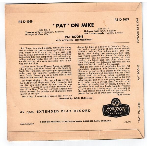 Pat Boone  "Pat" on Mike  45 GIRI - immagine 2