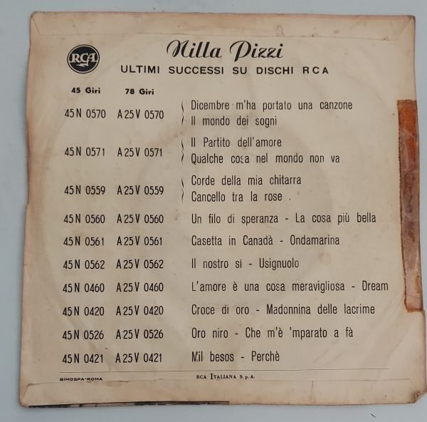 Nilla Pizzi  Dicembre m'ha portato una canzone (lato a); Il mondo dei sogni(lato b)  45 giri - immagine 2