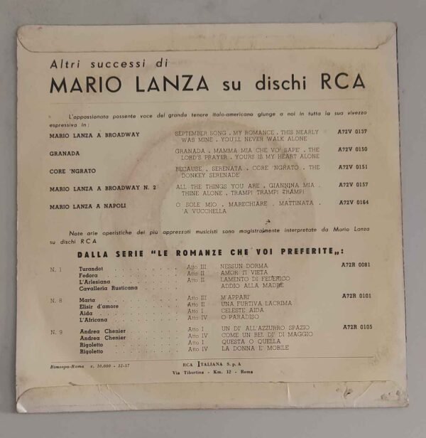 Mario Lanza  Granada(lato a); Mamma mia che vo' sape'(lato b) 45 giri - immagine 2