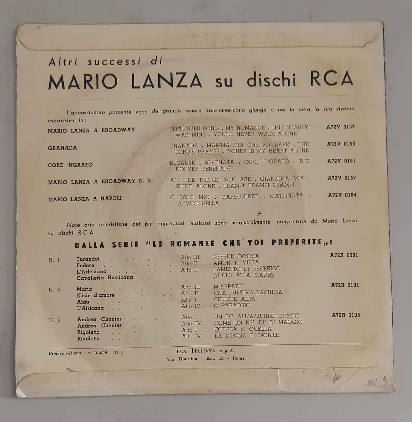 Mario Lanza  Granada(lato a); Mamma mia che vo' sape'(lato b) 45 giri - immagine 2