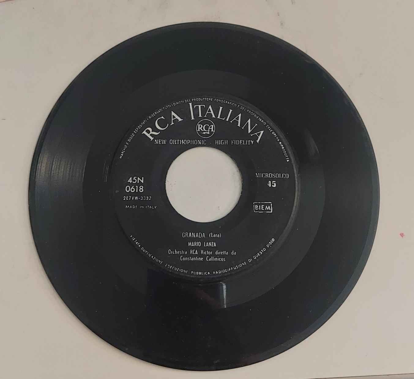 Mario Lanza  Granada(lato a); Mamma mia che vo' sape'(lato b) 45 giri - immagine 3