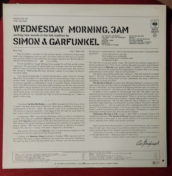 Simon & Garfunkel  Wednesday morning, 3 Am (33 giri) - immagine 2