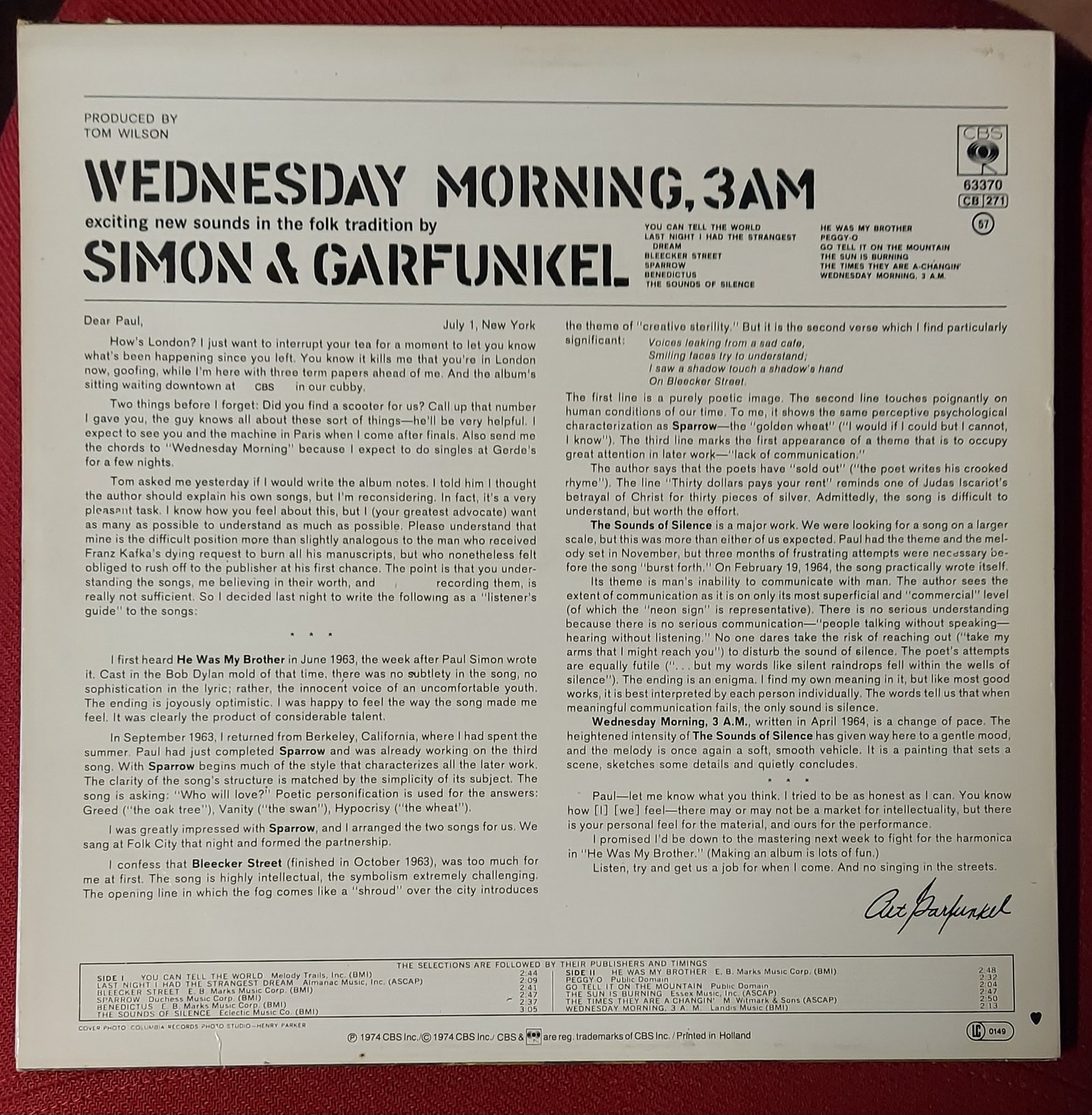 Simon & Garfunkel  Wednesday morning, 3 Am (33 giri) - immagine 2